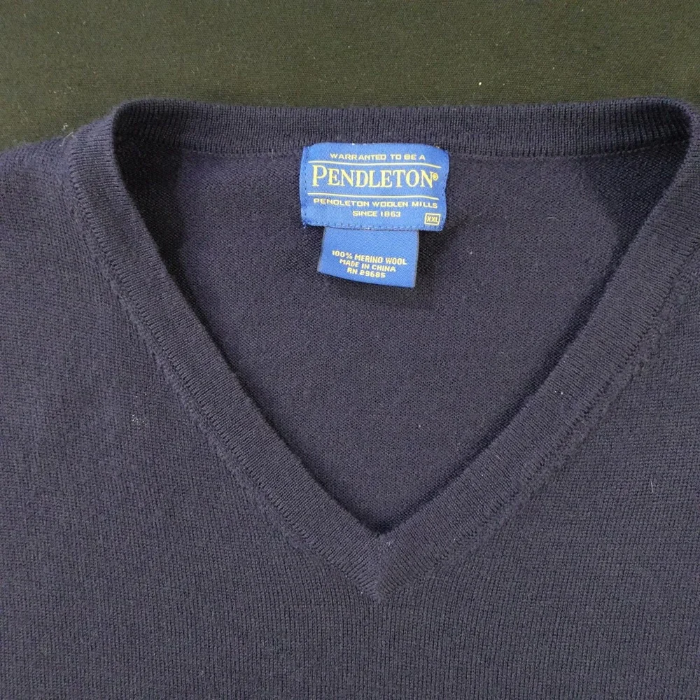 Pendleton 100% Merino Wool Sweater Vest Men's XXL Navy Blue V Neck Classic